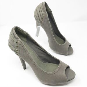 Ash Women’s Sage Green Denim Open Toe Slip On Stiletto Platform Heels Size 8.5